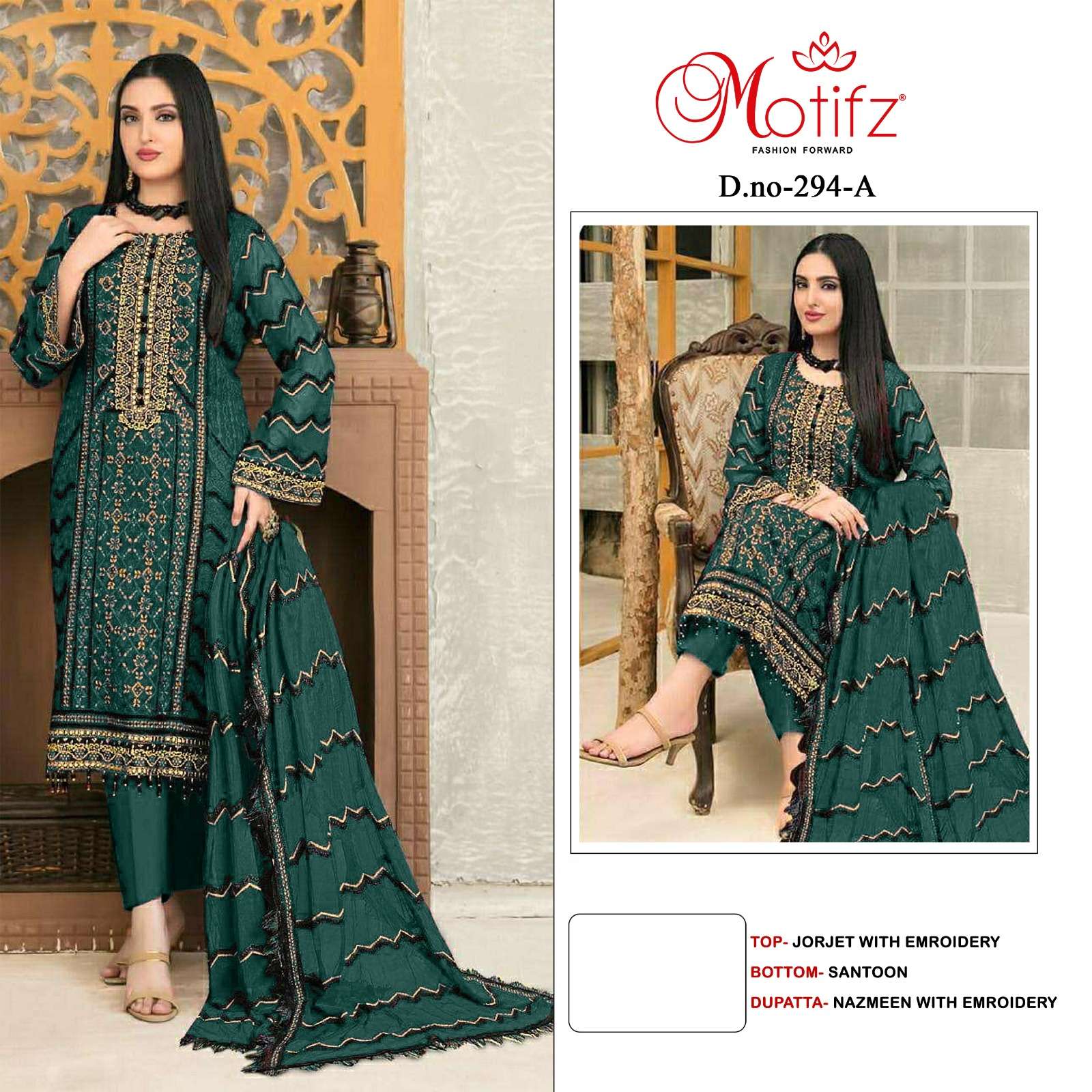 D-294 HIT DESIGNER BY MOTIFZ 294-A TO 294-D SERIES ORGANZA WITH EMBROIDERY PAKISTANI WORK DRESSES