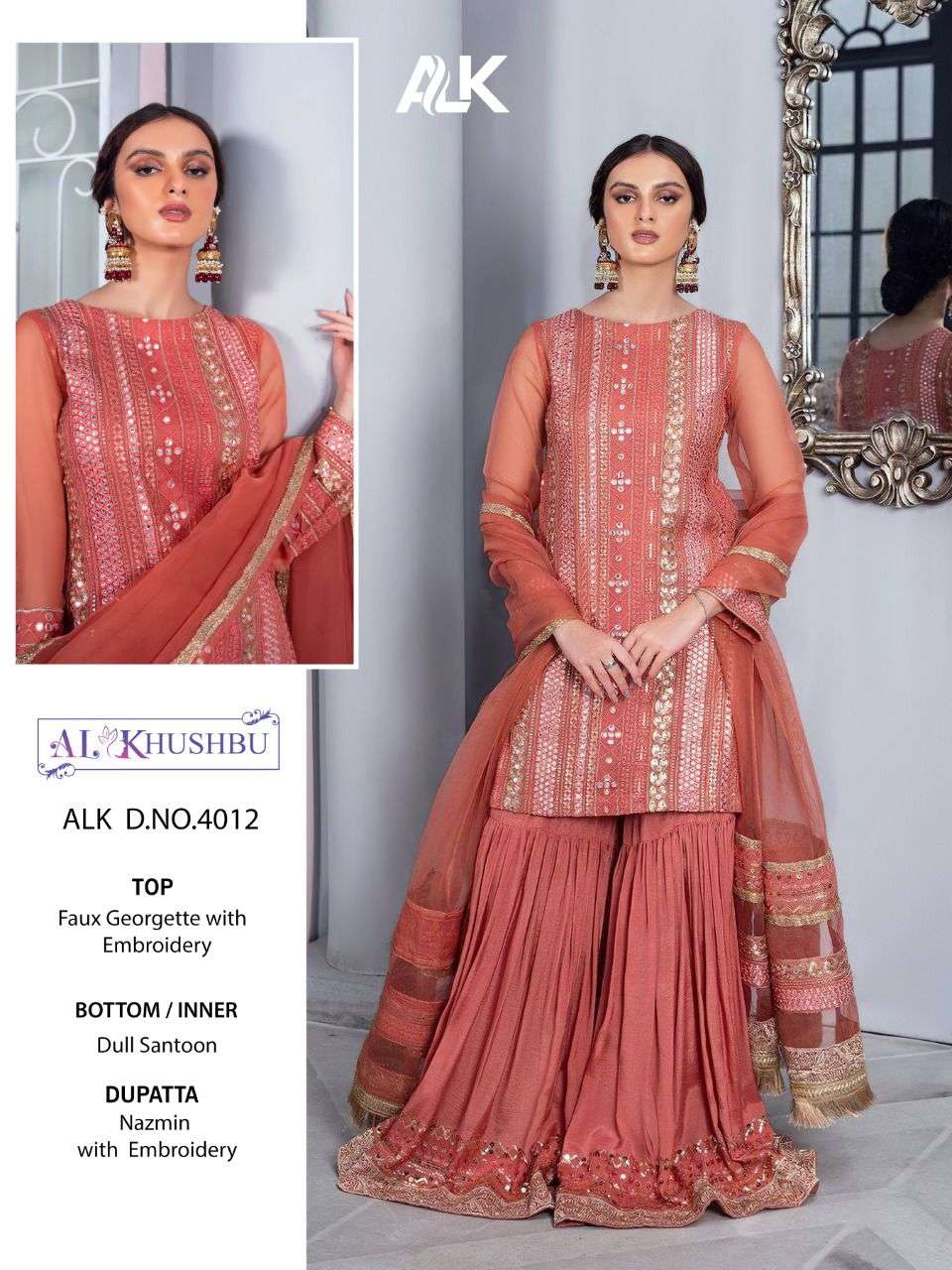 D-4012  HITS DESIGNS BY AL KHUSHBU GEORGETTE WITH HEAVY EMBROIDERY PAKISTANI WORK DRESS