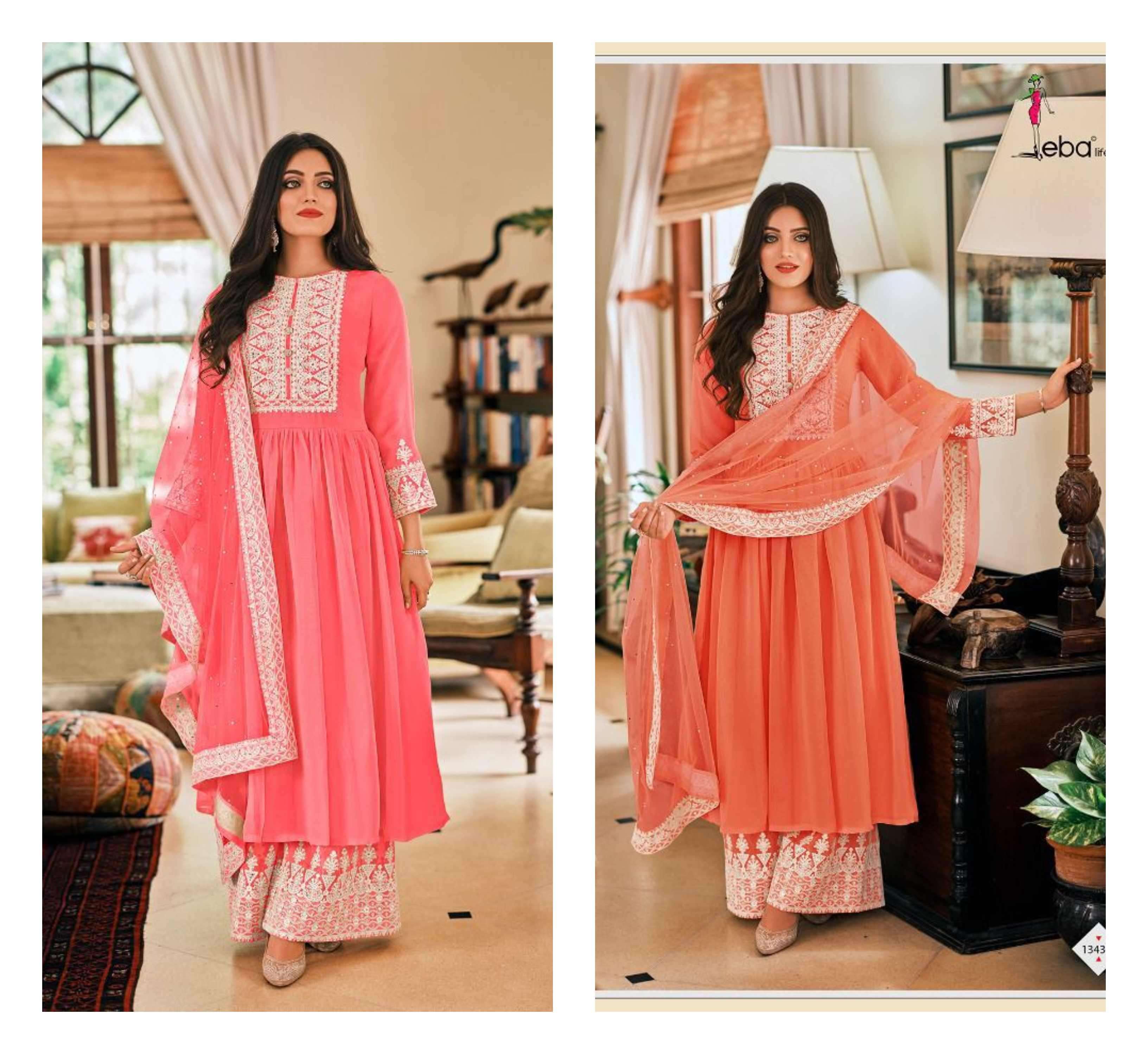 DIL-NOOR BY EBA LIFESTYLE 1342-C & 1343-D GEORGETTE EMBROIDERY STITCHED DRESSES