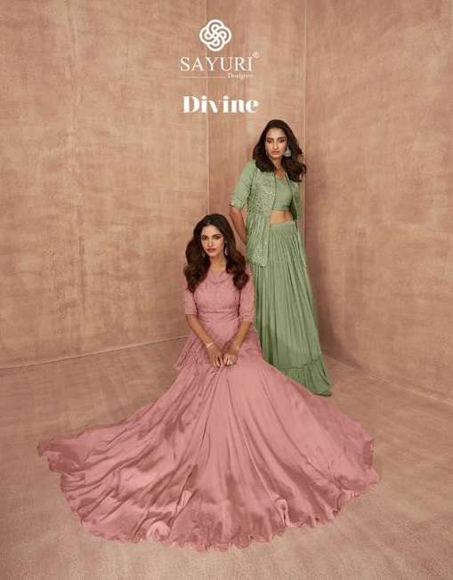 DIVINE BY SAYURI 9508 TO 9512 SERIES CHINON GEORGETTE WORK SKIRT & SHARARA STITCHED SUITS