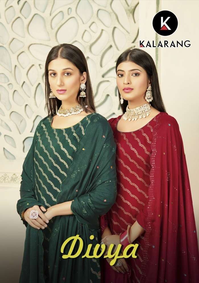 DIVYA BY KALARANG 10061 TO 10066 SERIES PURE DOLA JUCQUARD EMBROIDERY WORK DRESSES