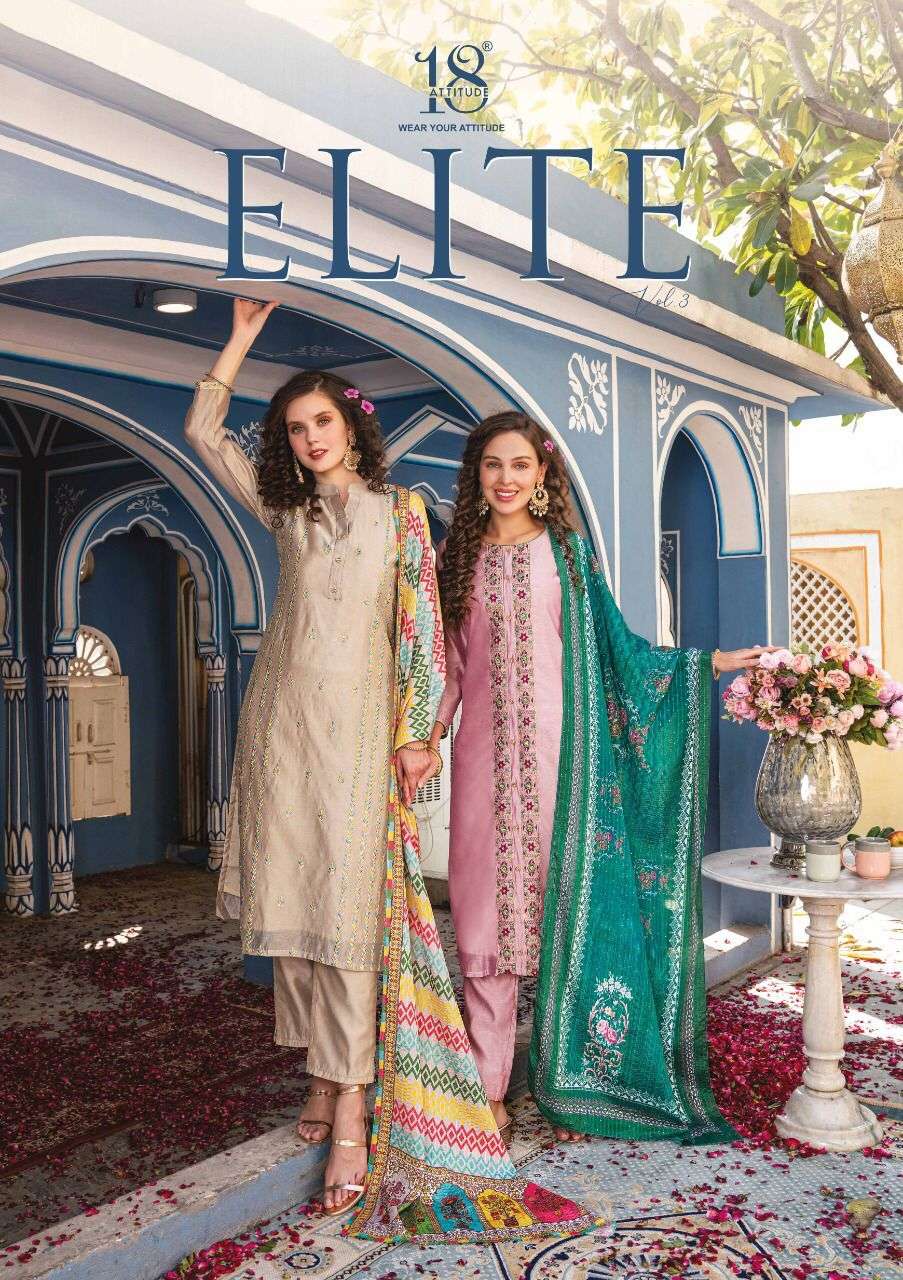 ELITE VOL-03 BY 18 ATTITUDE 301 TO 305 SERIES PURE CHANDERI EMBROIDERY WORK DRESSES