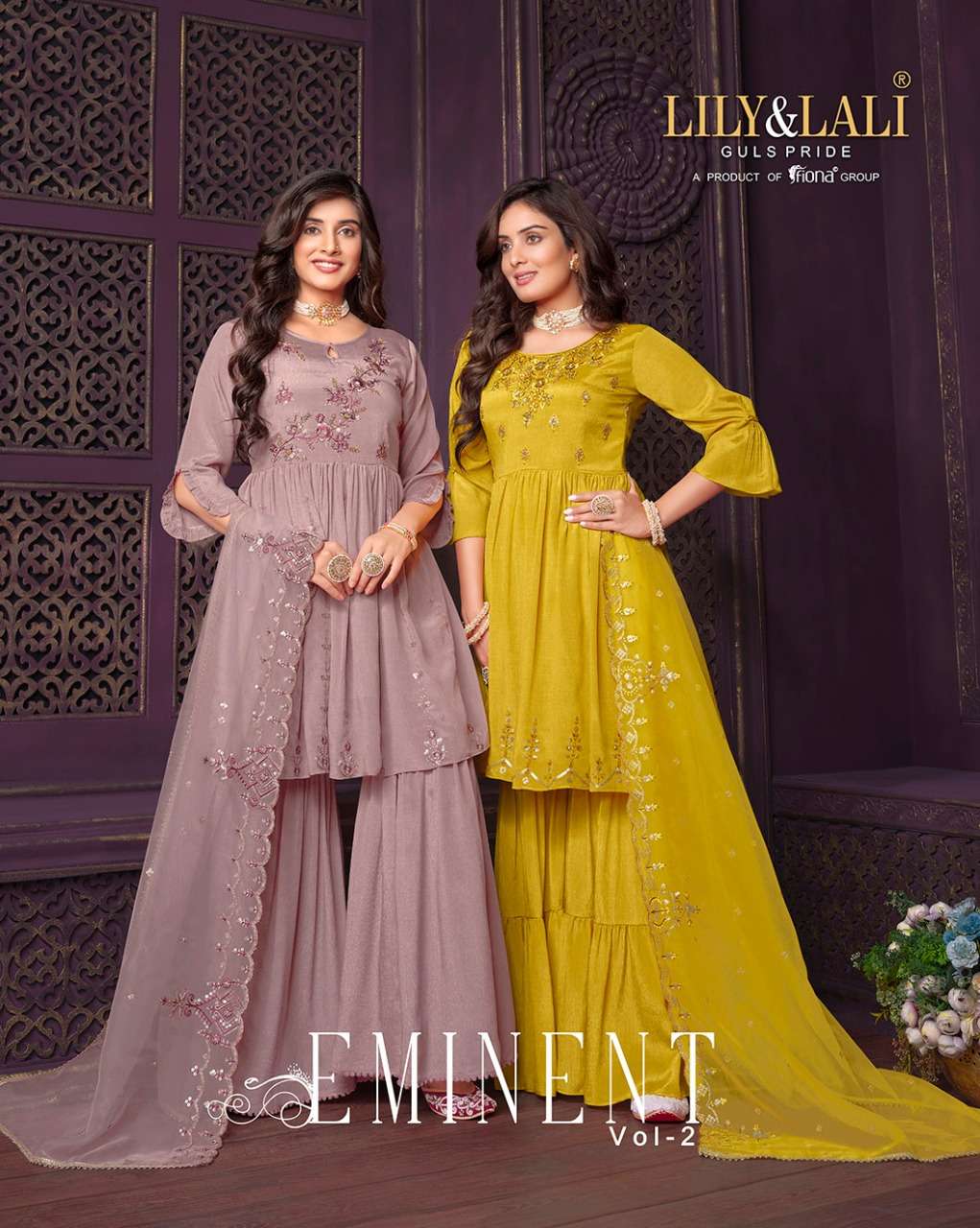 EMINENT VOL-2 BY LILY&LALI 10161 TO 10166 SERIES PURE CHINON CHIFFON WITH SEQUWNCE HAND WORK SARARAS