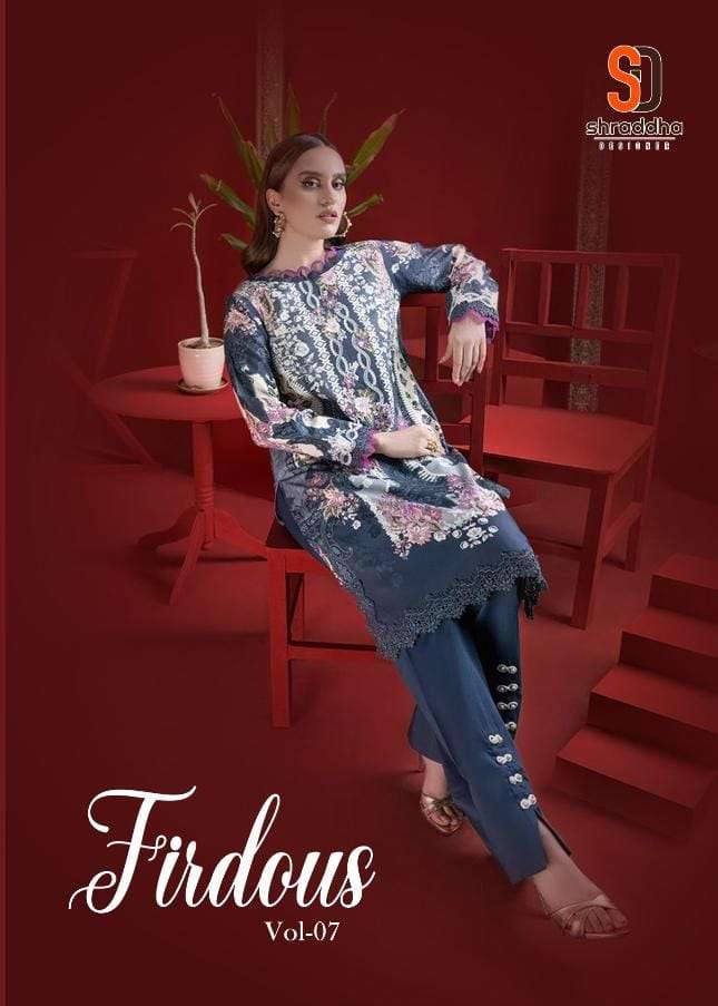 FIRDOUS VOL-7 BY SHRADDHA DESIGNER 7001TO 7004 SERIES COTTON EMBROIDERY PAKISTANI DRESSES