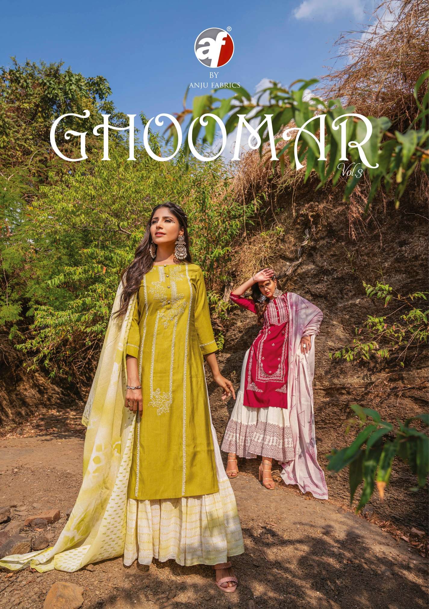 GHOOMAR VOL-3 BY ANJU FABRICS 2841 TO 2844 SERIES COTTON PRINT SHARARA STTICHED DRESSES