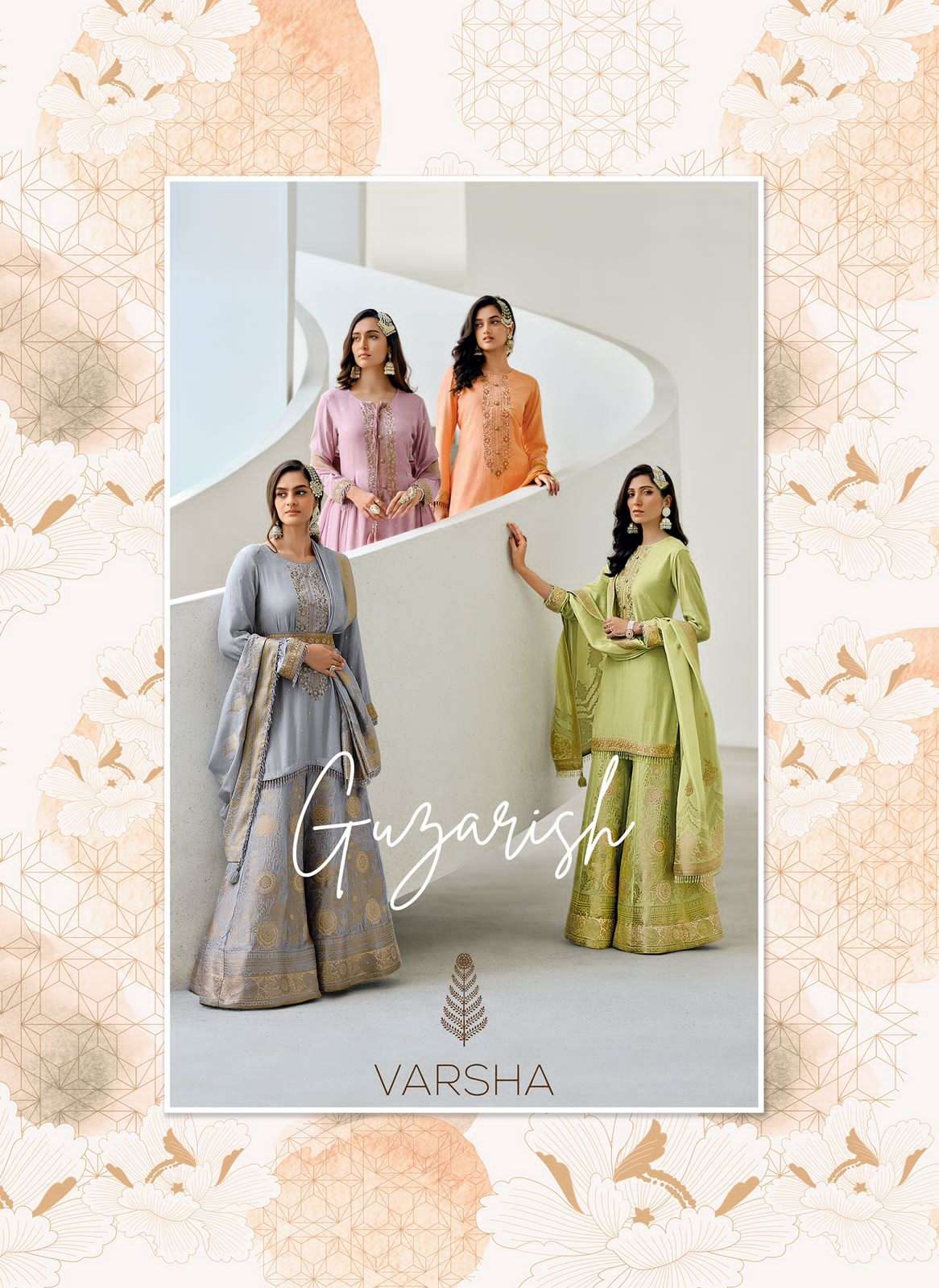 GUZARISH BY VARSHA 01 TO 04 SERIES VISCOSE WOVEN EMBROIDERY WORK SHARARA DRESSES