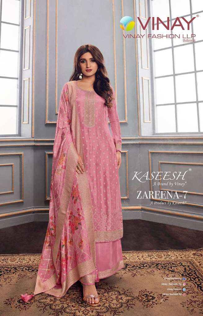 KASEESH ZAREENA VOL-7 BY VINAY FASHION 63421 TO 63428 SERIES DOLA JACQUARD WORK DRESSES