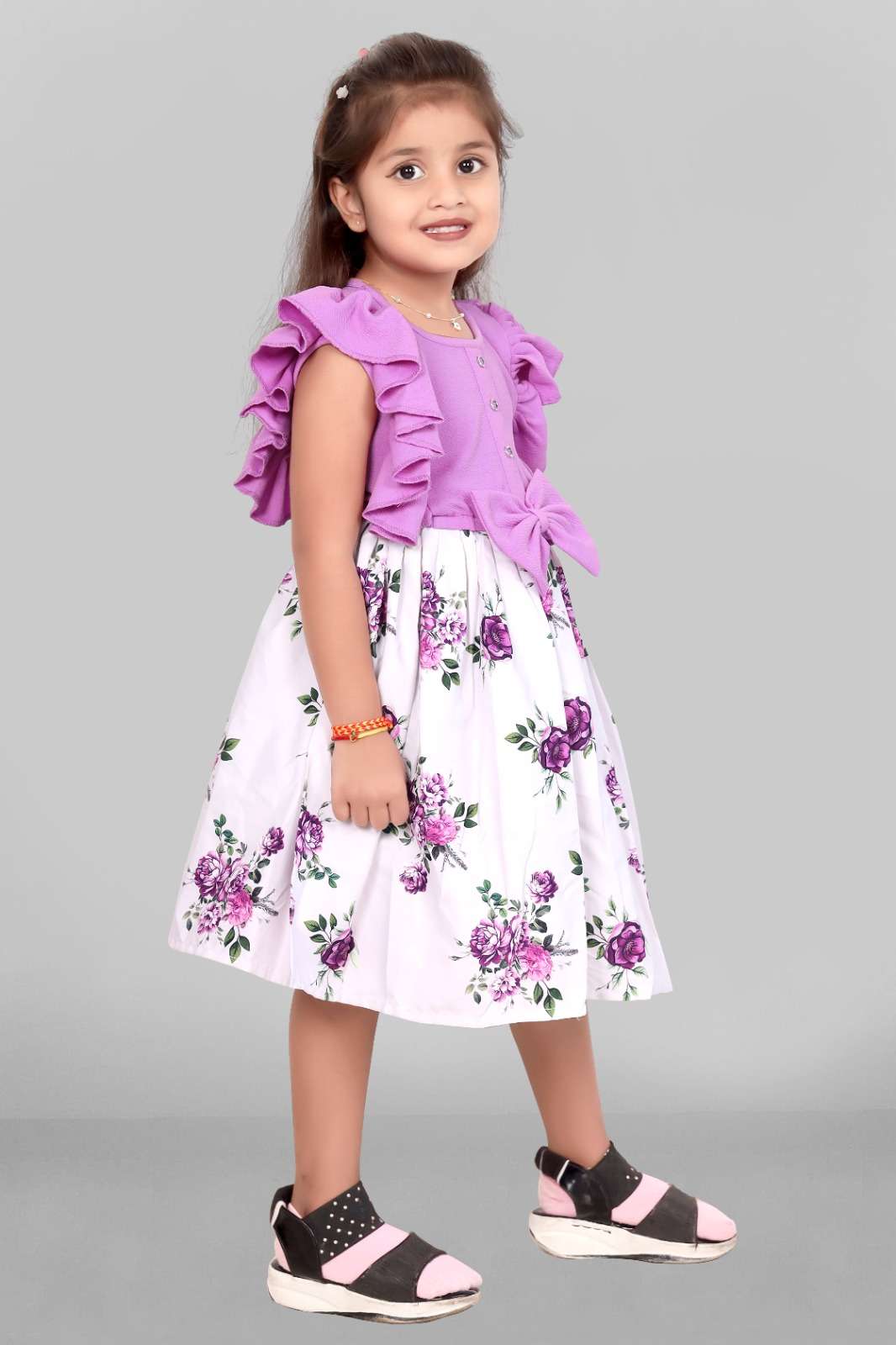 KIDS-1055 BY AQSAWHOLESALE FANCY BARBY VALANTINO PRINT KIDS FROCK