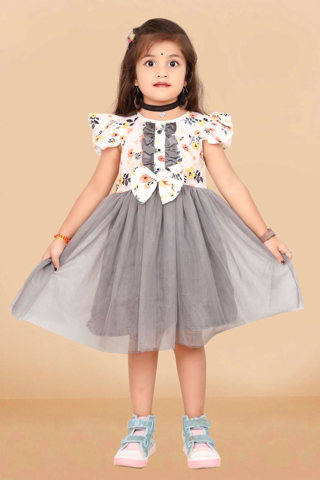 KIDS-1058 BY AQSAWHOLESALE FANCY COTTON & NET WORK KIDS FROCK