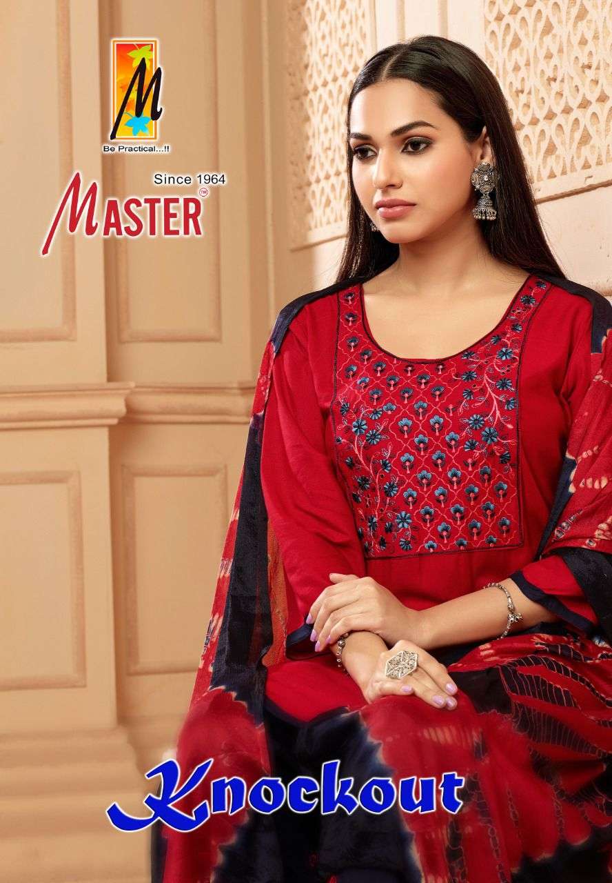 KNOCKOUT BY MASTER 01 TO 08 SERIES RAYON HEAVY WORK PATIYALA STITCHED SUITS