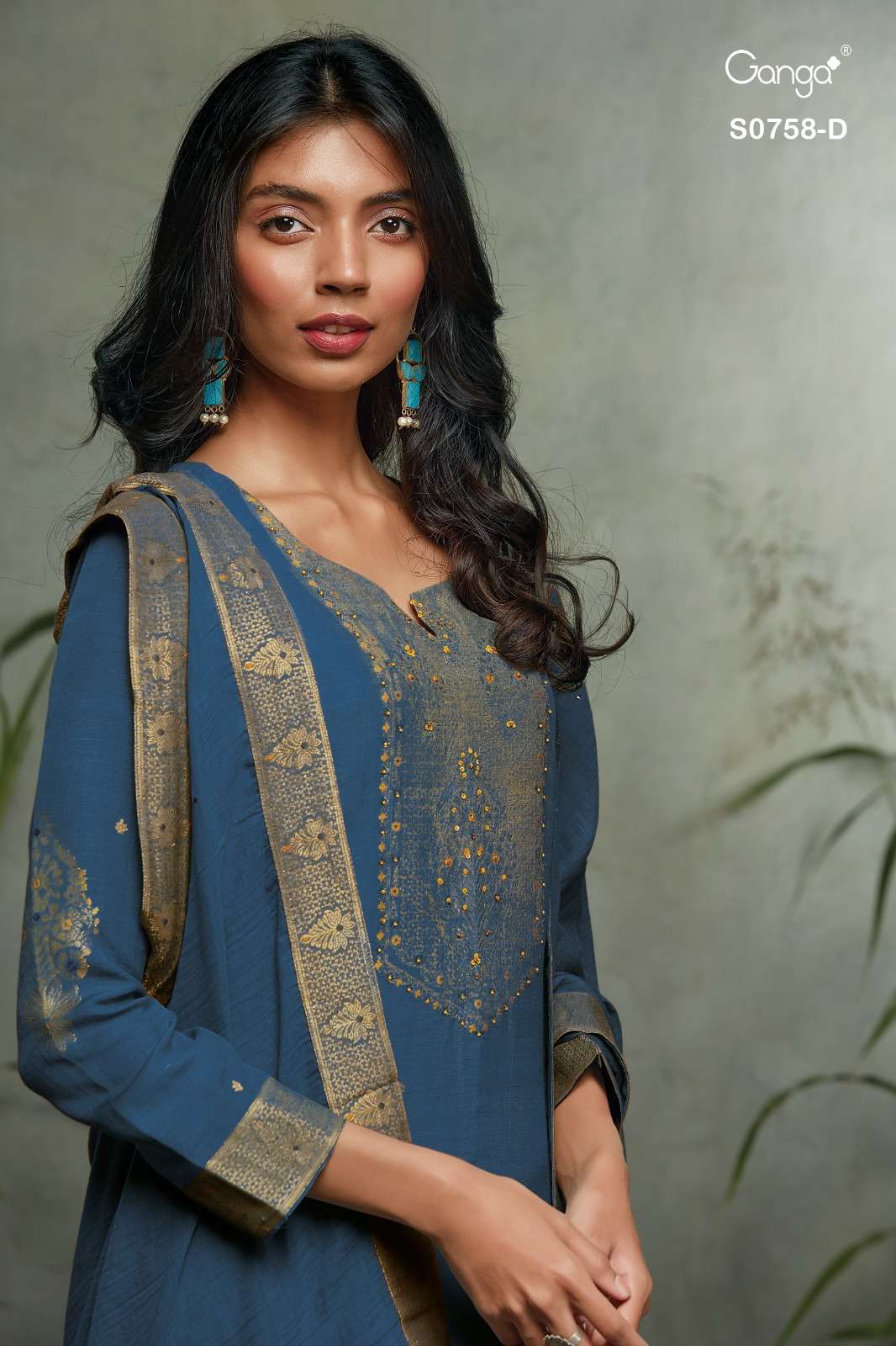 LYLA BY GANGA FASHION 0758-C TO 0758-D SERIES PREMIUM VISCOSE LINEN SILK JACQUARD WITH HAND WORK DRE...