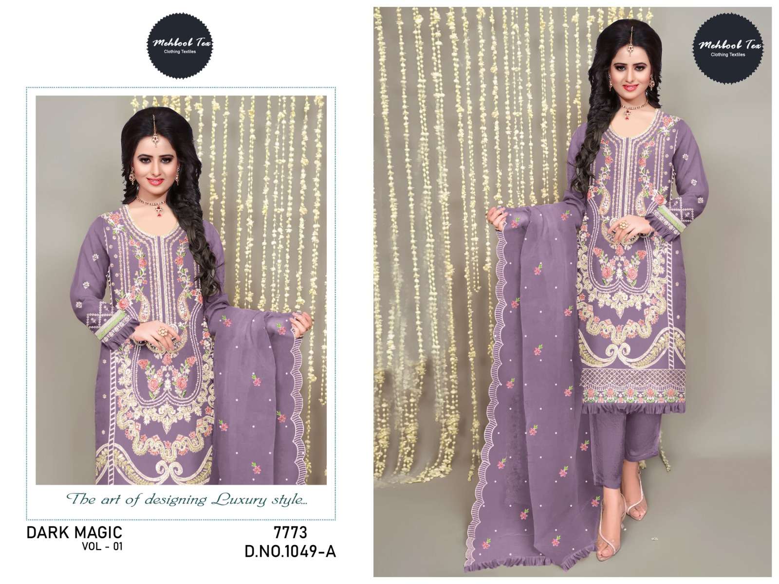 M-1049 COLOURS BY MEHBOOB TEX 1049-A TO 1049-C SERIES ORGANZA WORK PAKISTANI DRESSES