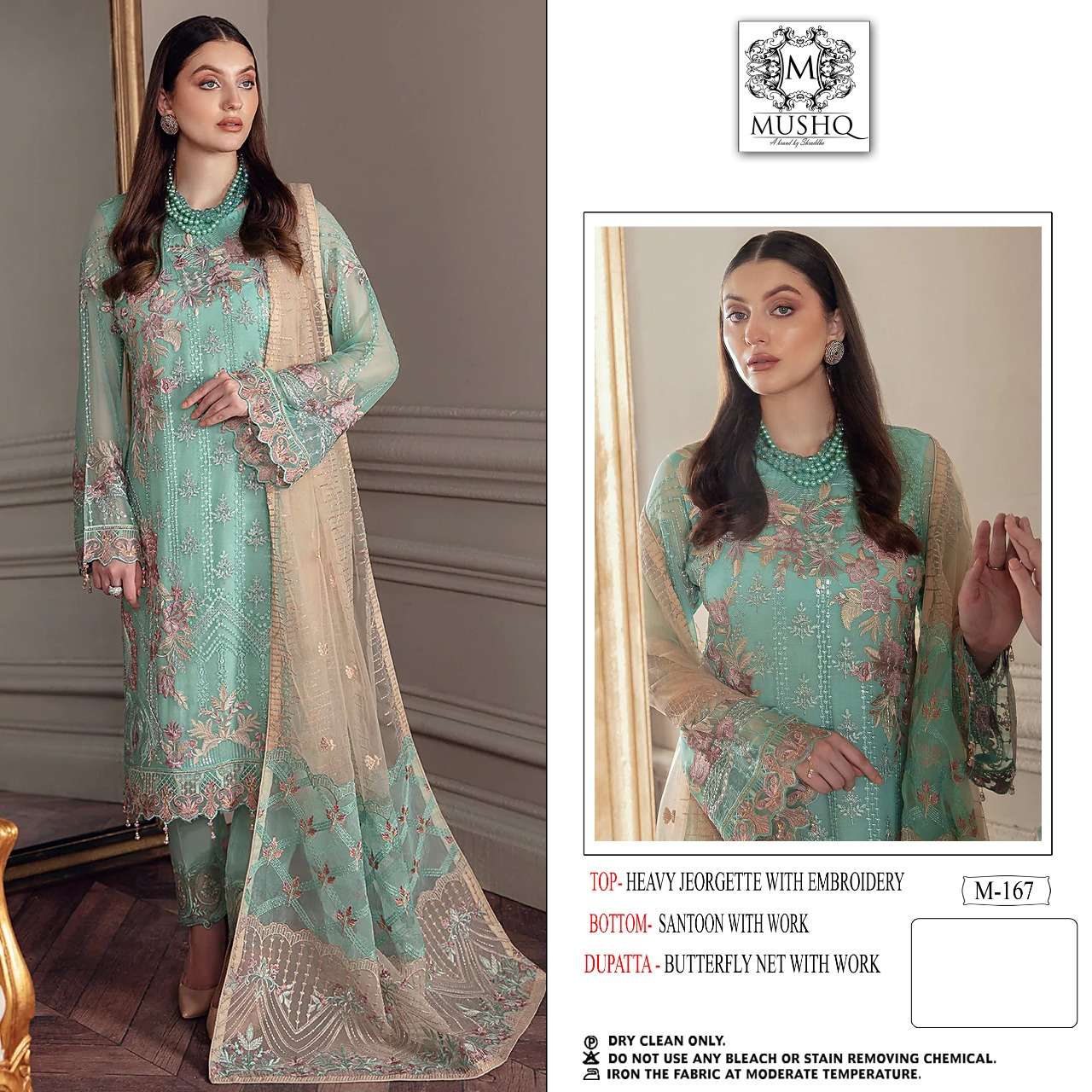 M-167 HIT DESIGN BY MUSHQ HEAVY GEORGETTE EMRBROIDERY PAKISTANI DRESS