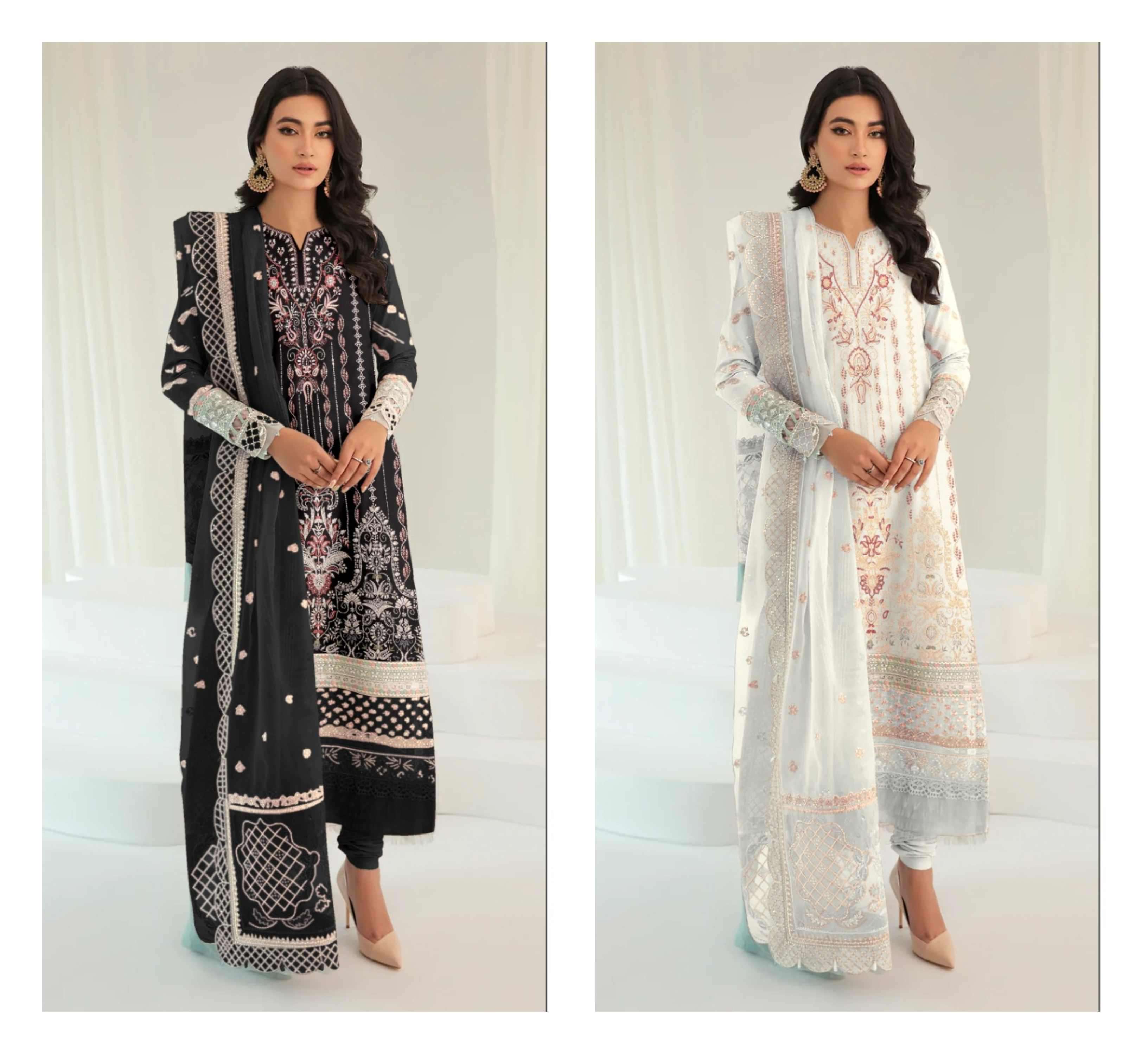 M-185 NX BY MUSHQ 185-B & 185-C HEAVY GEORGETTE EMBROIDERY PAKISTANI DRESSES