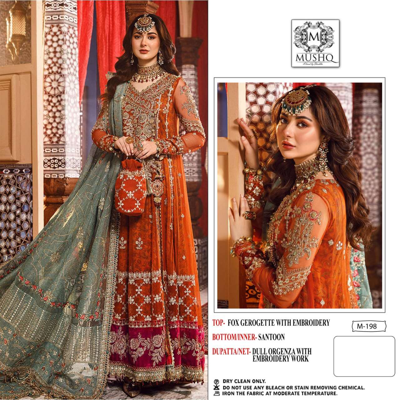 M-198 HIT DESIGN BY MUSHQ FAUX GEORGETTE EMBROIDERY WORK PAKISTANI DRESS