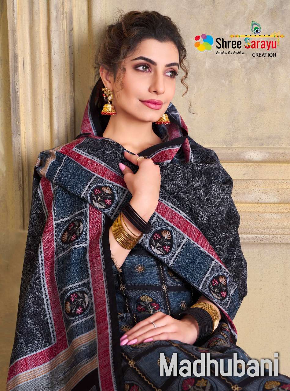 MADHUBANI BY SHREE SARAYU 7366-A TO 7366-D SERIES MOGA SILK PRINT WORK DRESSES