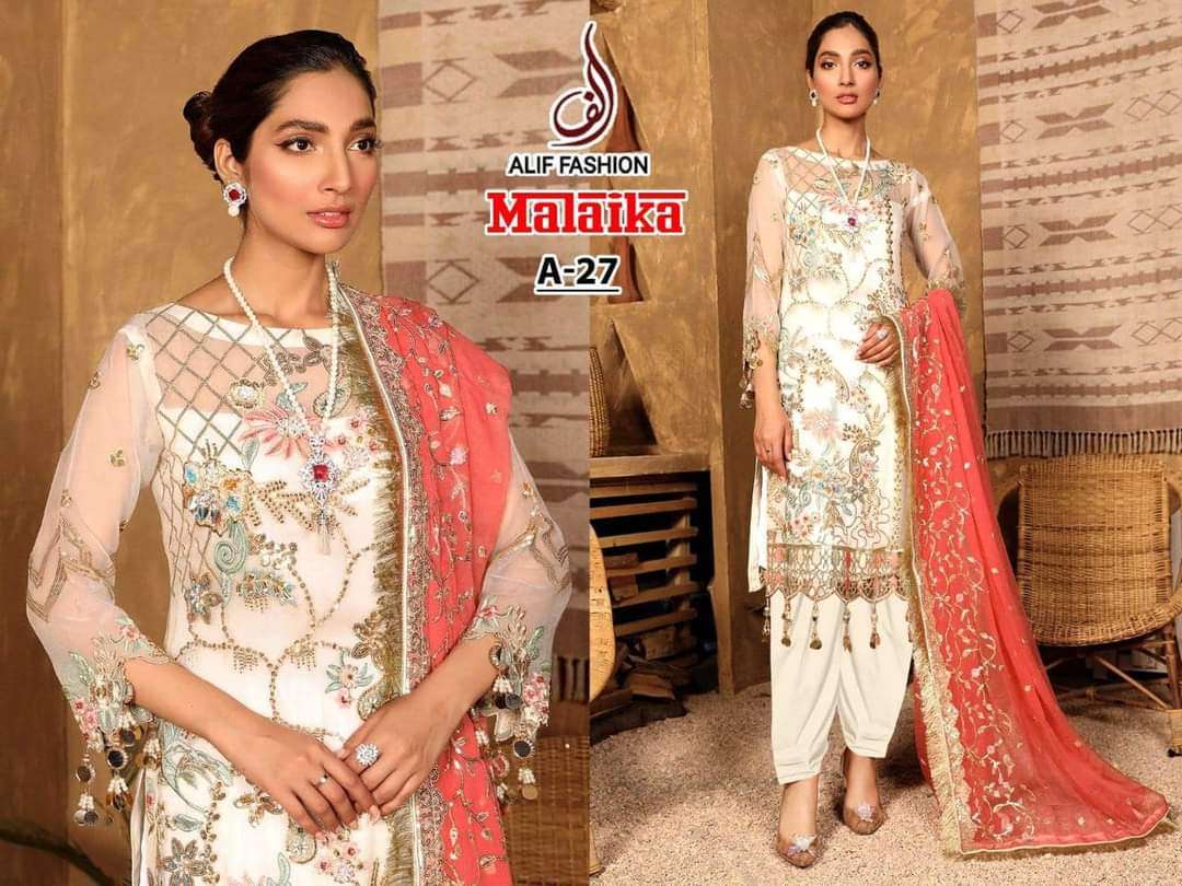 MALAIKA A-27 BY ALIF FASHION GEORGEGTTE EMBROIDERRY DIAMOND WORK DRESS