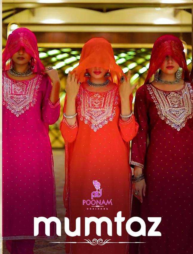 MUMTAZ BY POONAM DESIGNER 1001 TO 1006 SERIES RAYON WORK STITCHED DRESSES