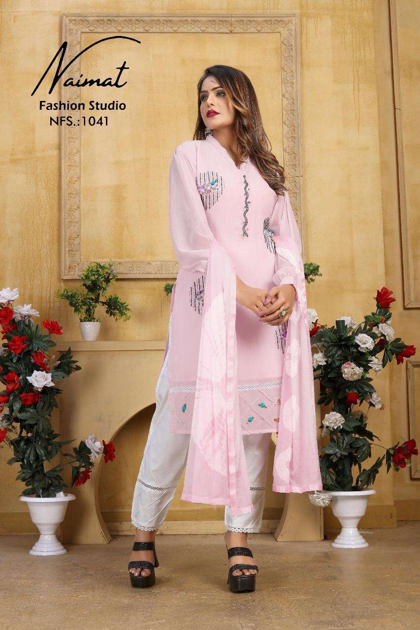 NFS 1041 COLOURS BY NAIMAT FASHION STUDIO PURE GEORGETTE WORK STITCHED DRESSES