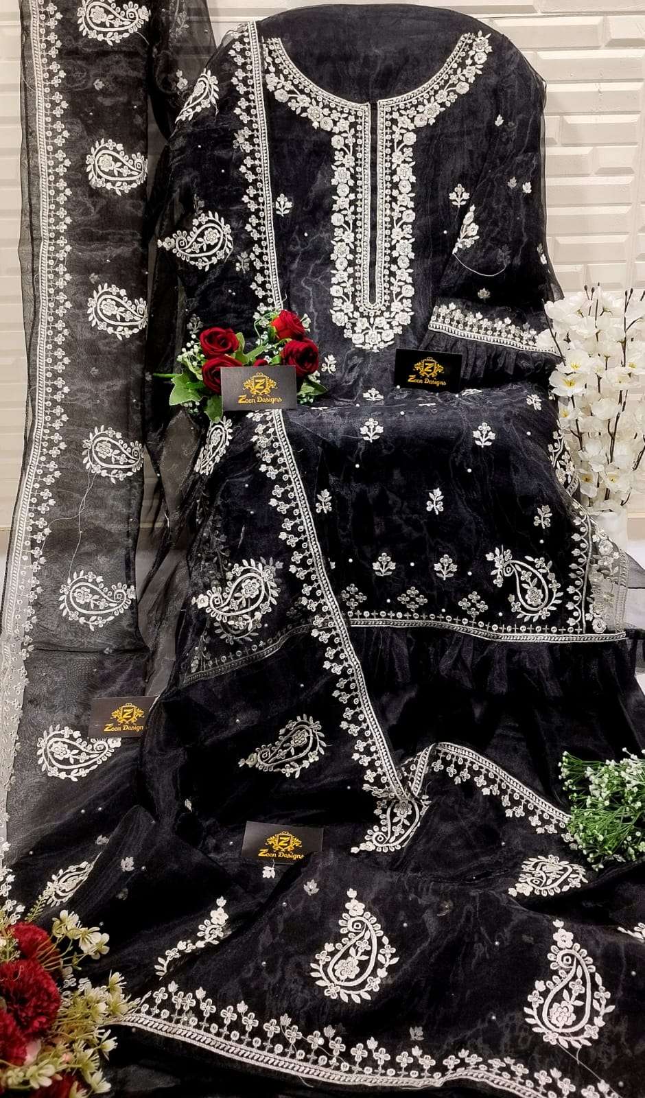 NOOR BLACK ZD-122 BY AQSAWHOLESALE ORGANZA EMBROIDERY PAKISTANI DRESS