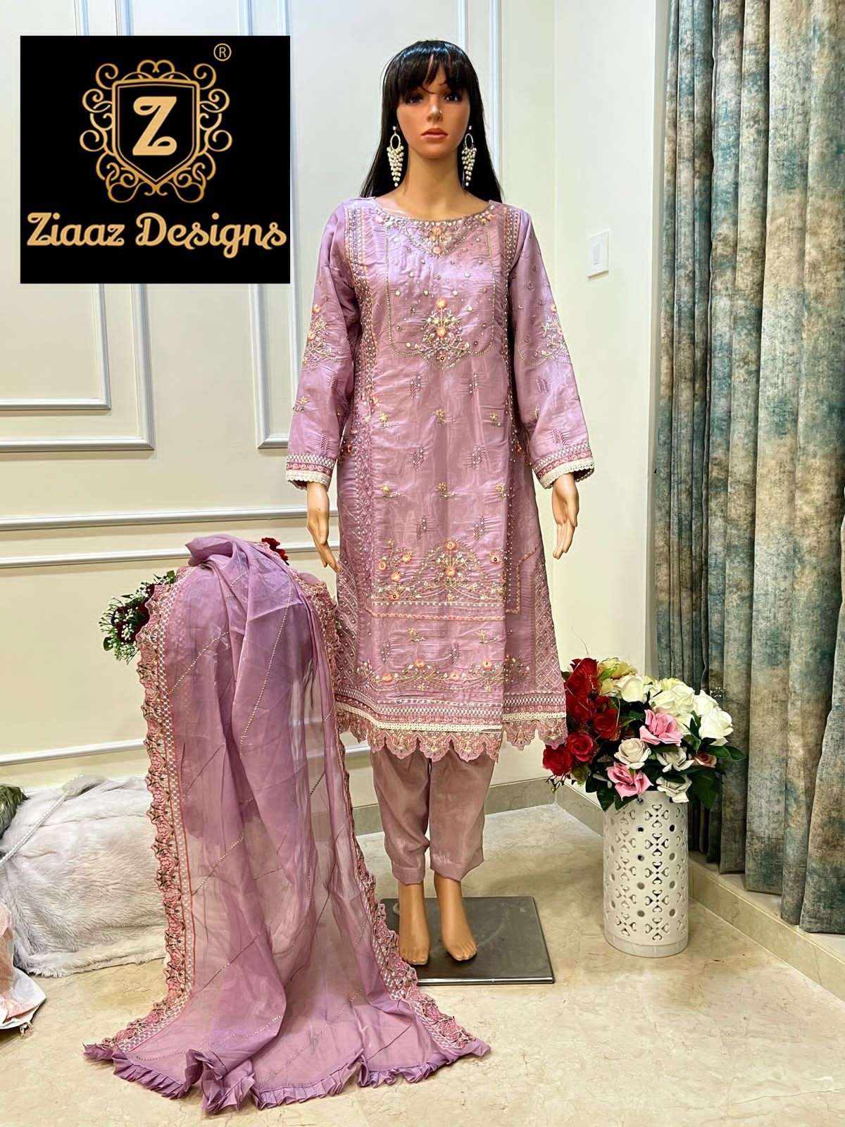 NOOR MAUVE-134 BY ZIAAZ DESIGNS ORGANZA EMBROIDERY PAKISTANI DRESS