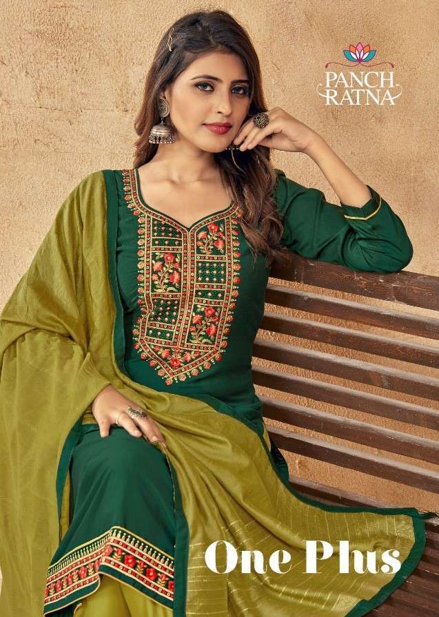 ONE PLUS BY PANCH RATNA 14041 TO 14045 SERIES PARAMPARA SILK EMBROIDERY DRESSES