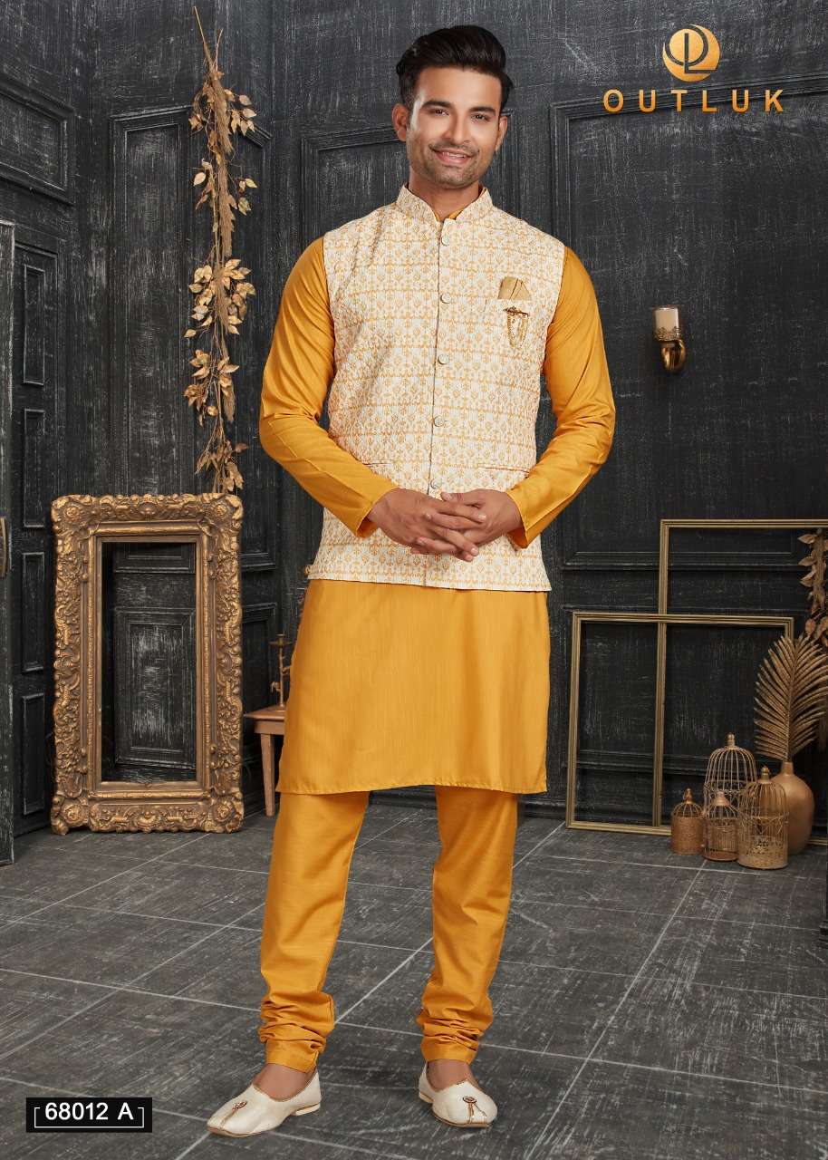 OUTLUK VOL-68 A BY OUTLUK 68001-A TO 68012-A SERIES COTTON LUCKNOWI WORK MENS KURTAS