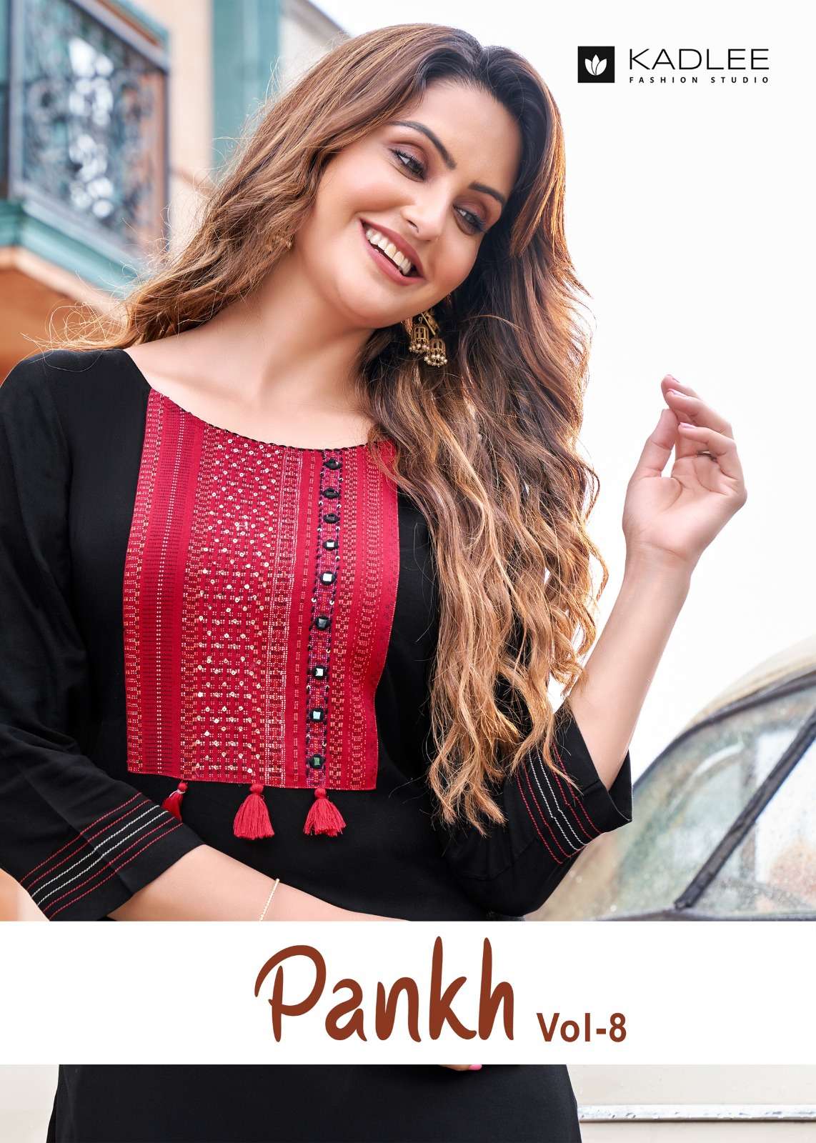 PANKH VOL-8 BY KADLEE 2054 TO 2059 SERIES RAYON EMBROIDERY KURTI & PANTS