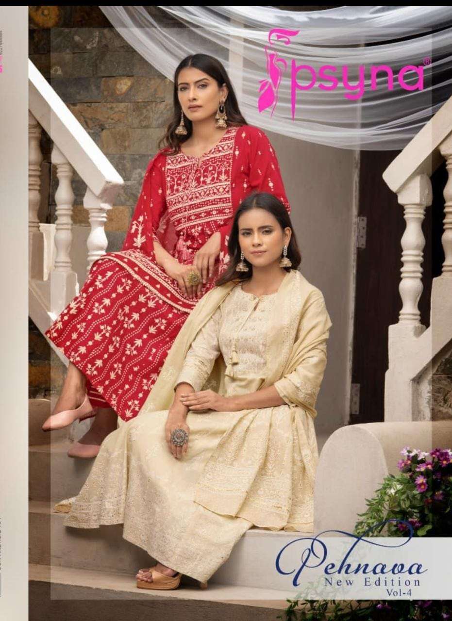 PEHNAVA VOL-4 BY PSYNA 4001 TO 4006 SERIES PURE CAMRIC COTTON ANARKLI DRESSES    