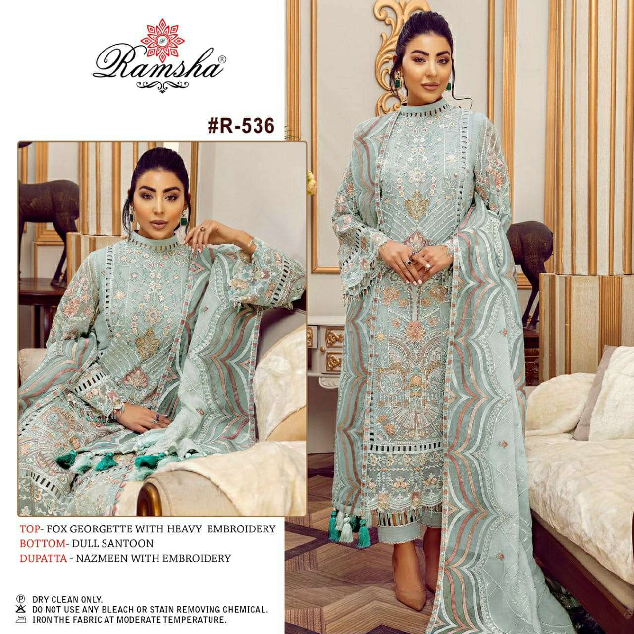 R-536 HIT DESIGN BY RAMSHA GEORGETTE EMBROIDERY PAKISTANI DRESS