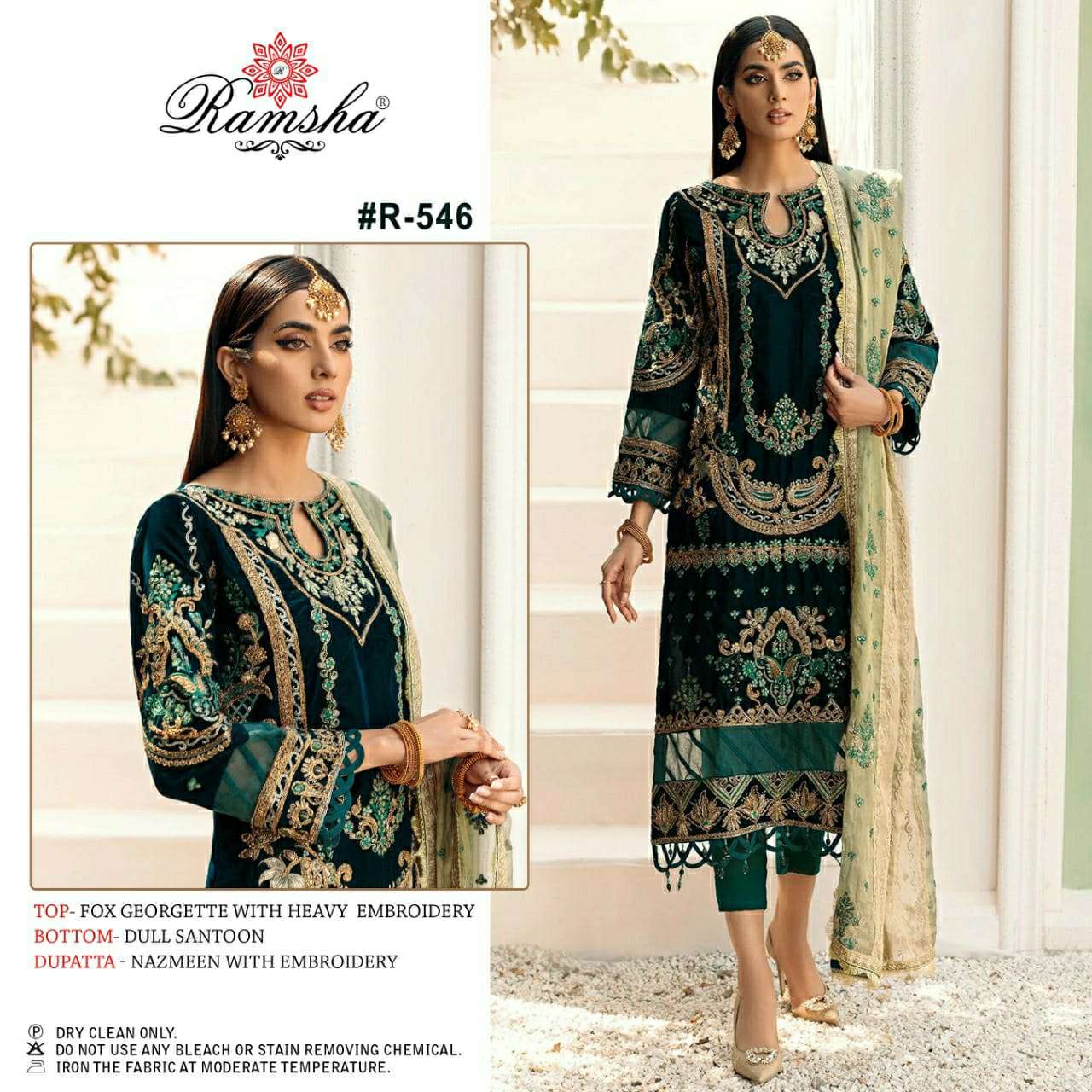 R-546 HIT DESIGN BY RAMSHA GEORGETTE EMBROIDERY PAKISTANI DRESS