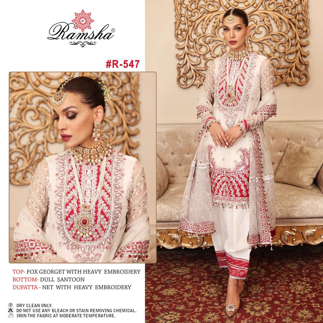 R-547 HIT DESIGN BY RAMSHA GEORGETTE EMBROIDERY PAKISTANI DRESS