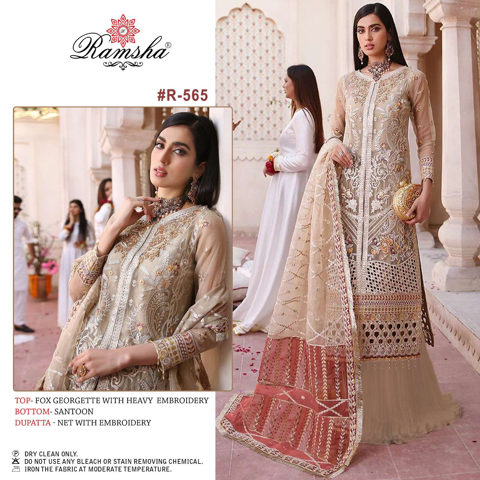 R-565 HIT DESIGN BY RAMSHA GEORGETTE HEAVY EMBROIDERY PAKISTANI DRESS