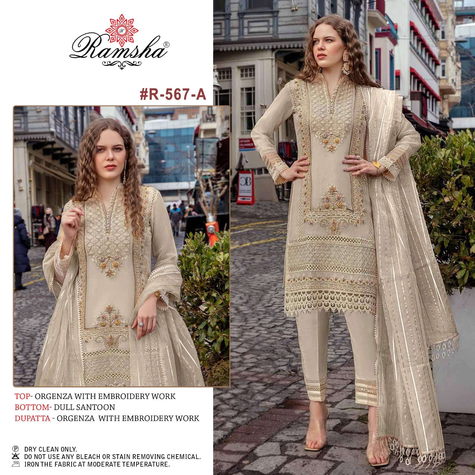 R-567 HIT DESIGN BY RAMSHA ORGANZA EMBROIDERY PAKISTANI DRESS