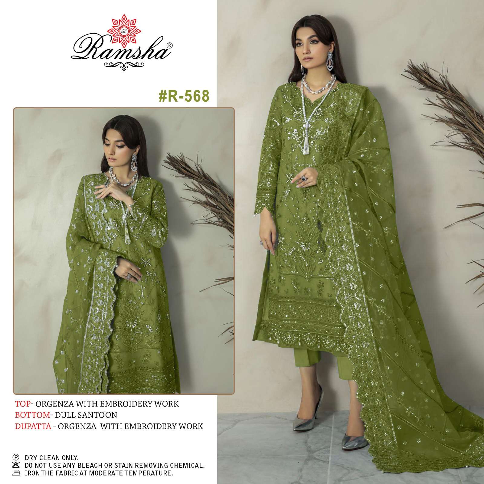 R-568 HIT DESIGN BY RAMSHA ORGANZA EMBROIDERY PAKISTANI DRESS