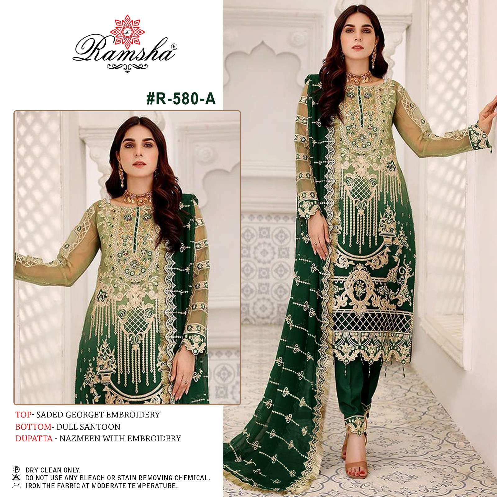 R-580 NX BY RAMSHA 580-A TO 580-D SERIES SADED GEORGETTE WORK PAKISTANI DRESSES