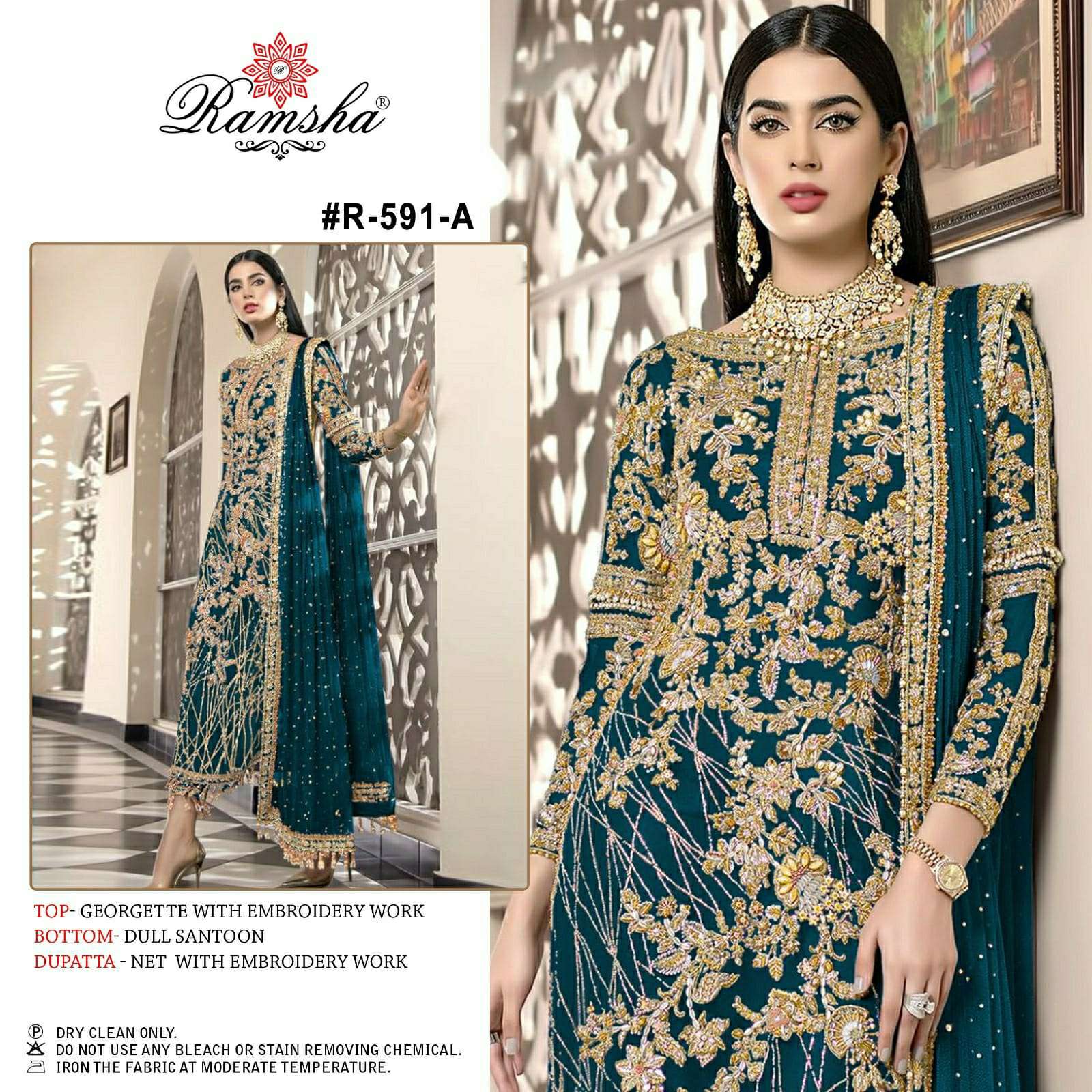 R-591 NX BY RAMSHA 591-A TO 591-E SERIES GEORGETTE EMBROIDERY PAKISTANI DRESSES