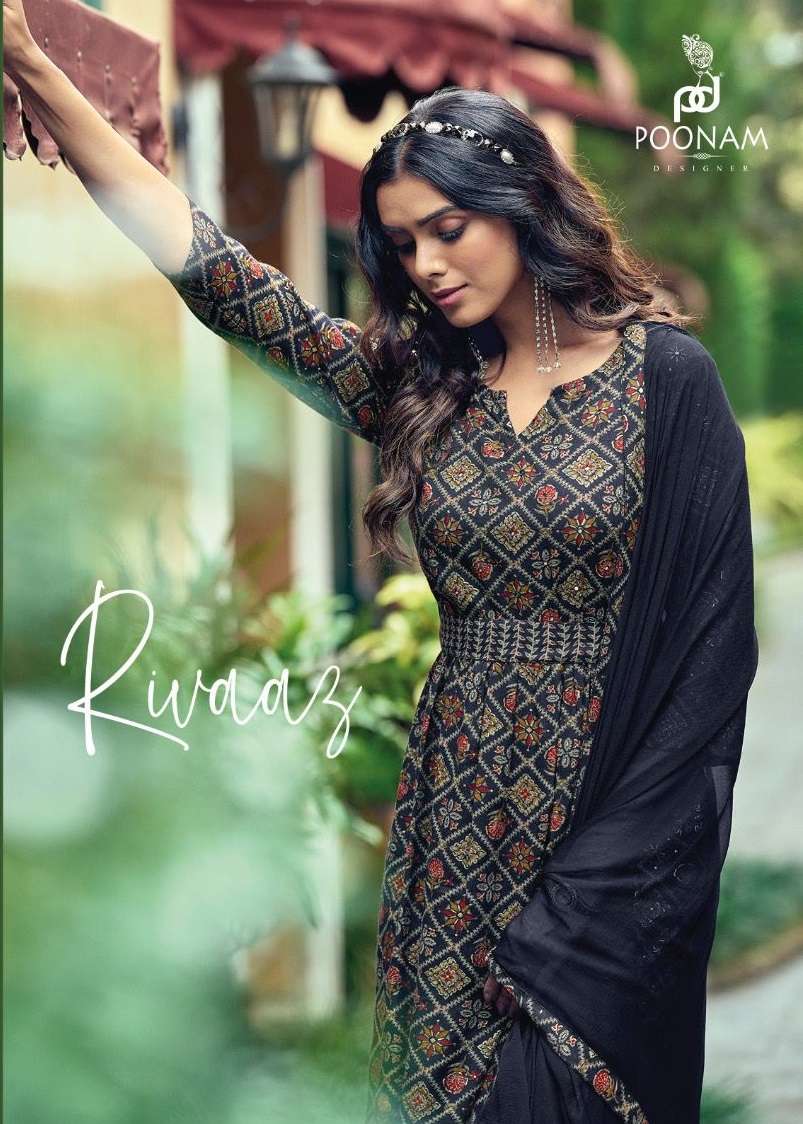 RIVAAZ BY POONAM DESIGNER 10001 TO 10008 SERIES RAYON MIRROR WORK STITCHED DRESSES