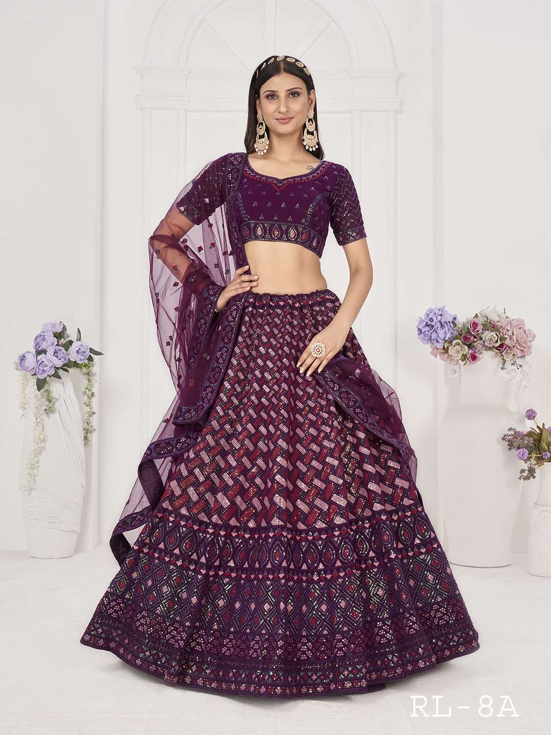 RL-08 COLOURS BY AQSAWHOLESALE GEORGETTE THREAD EMBROIDERY WORK LEHENGAS