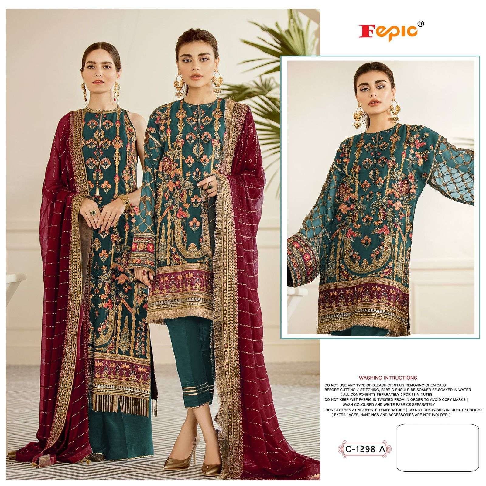 ROSEMEEN 1298 COLOURS BY FEPIC 1298-A TO 1298-C SERIES ORGANZA WORK PAKISTANI DRESSES