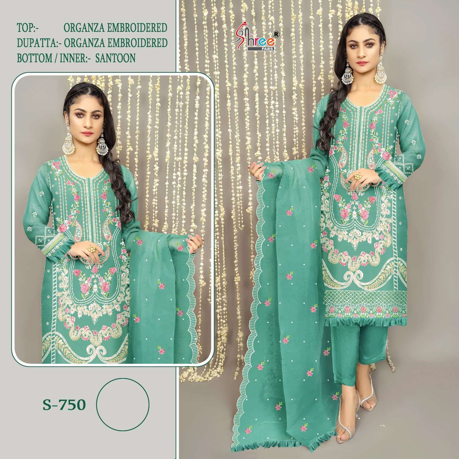 S-750 COLOURS BY SHREE FABS 750-A TO 750-D SERIES ORGANZA EMBROIDERY PAKISTANI DRESSES