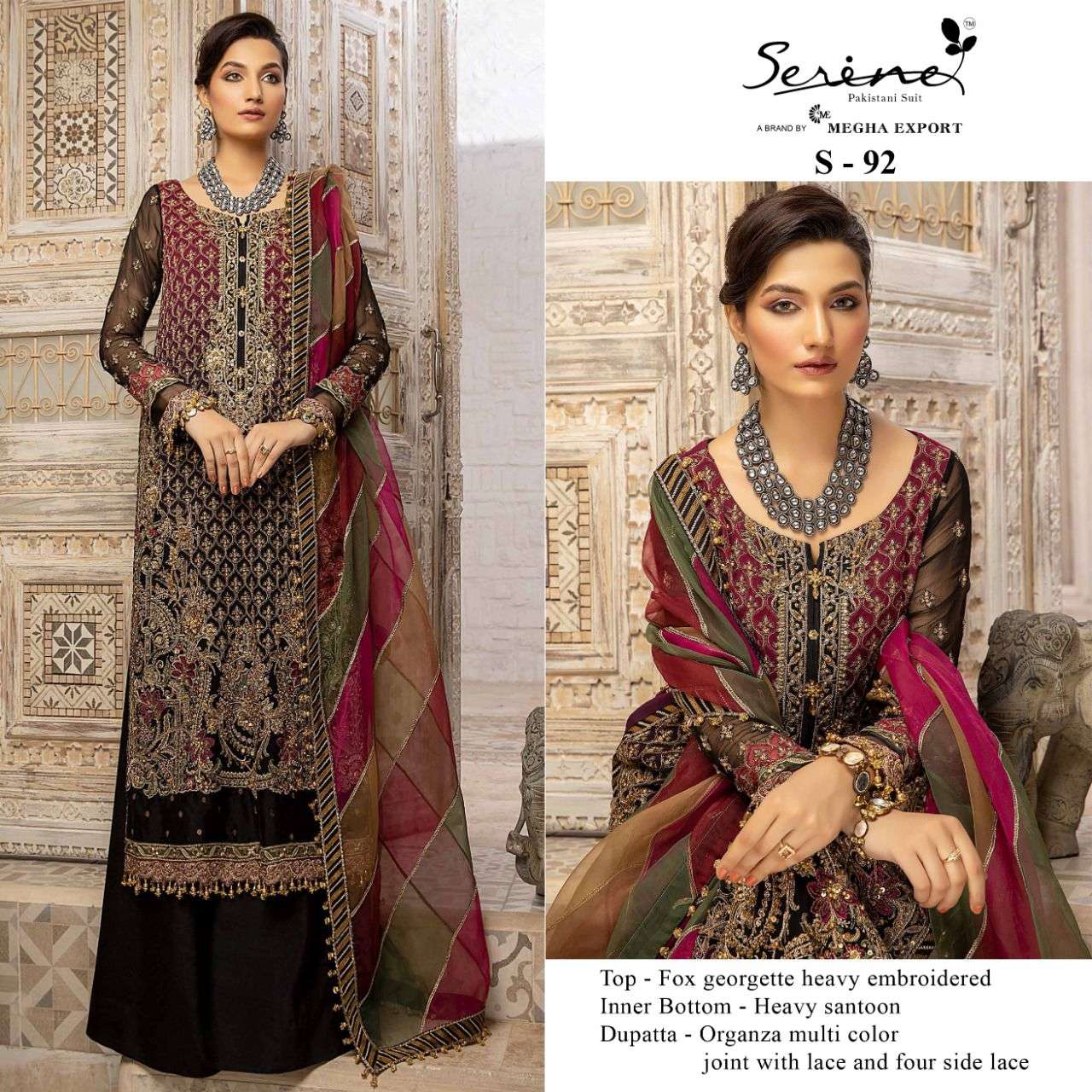 S-92 HIT DESIGN BY SERINE PAKISTANI SUIT FOX GEORGETTE EMBROIDREY HAND WORK PAKISTANI DRESSES