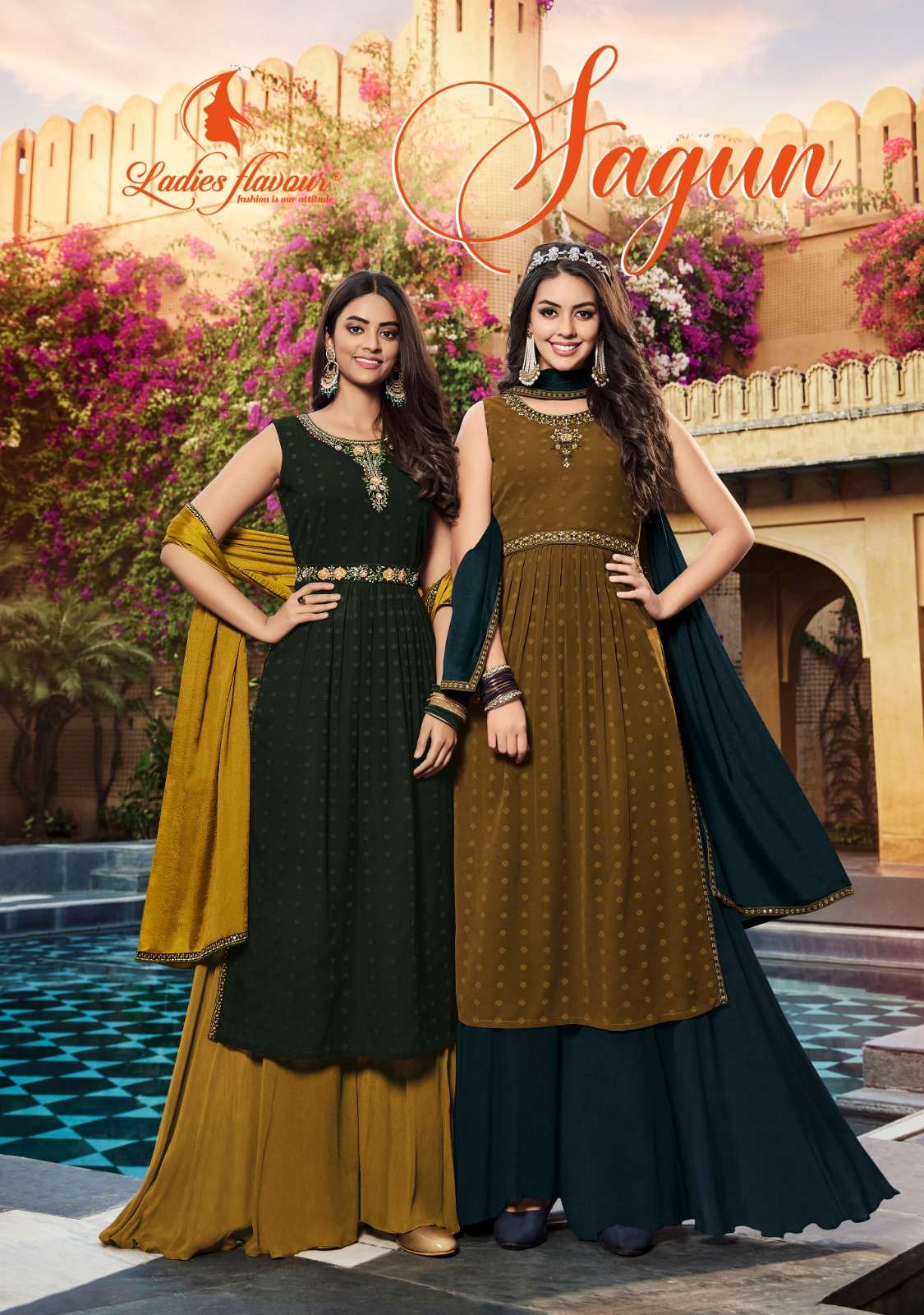 SAGUN BY LADIES FLAVOUR 1001 TO 1004 SERIES GEORGETTE KHATLI WORK PALAZZO SET