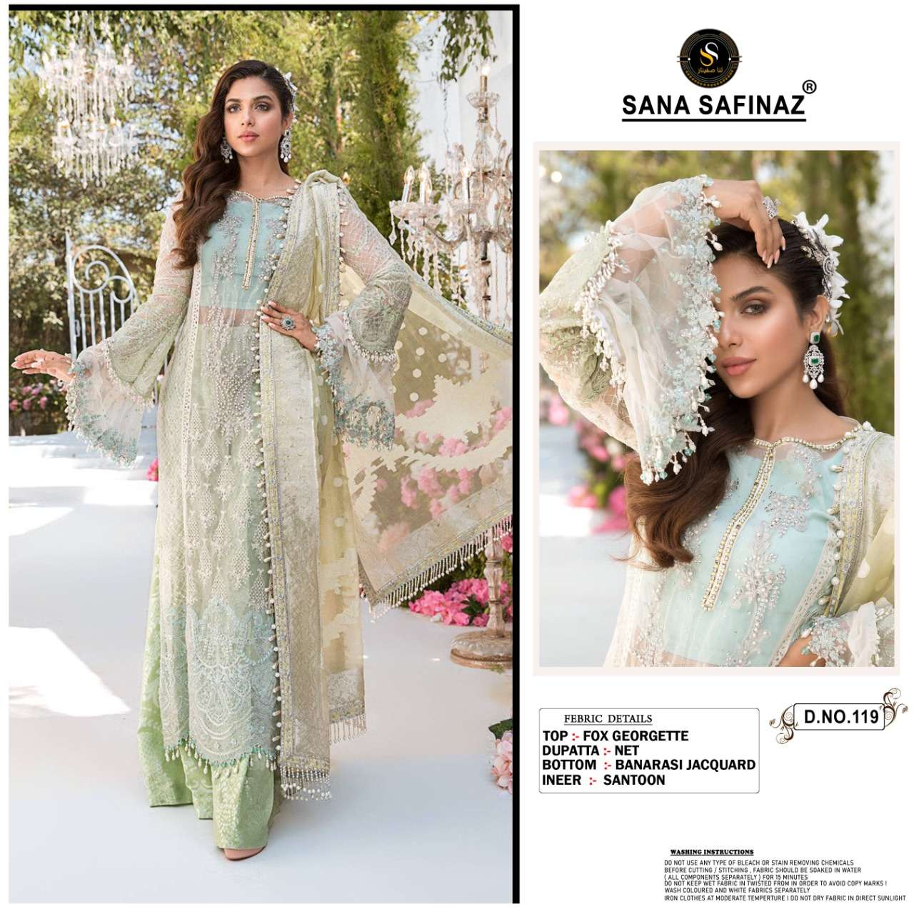 SANA SAFINAZ 119 HIT DESIGN BY AQSAWHOLESALE FAUX GEORGETTE WORK PAKISTANI DRESS