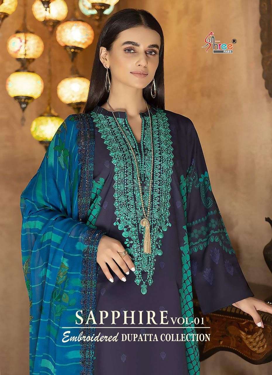 SAPPHIRE VOL-1 BY SHREE FABS 2554 TO 2558 SERIES COTTON EMBROIDERY PAKISTANI DRESSES