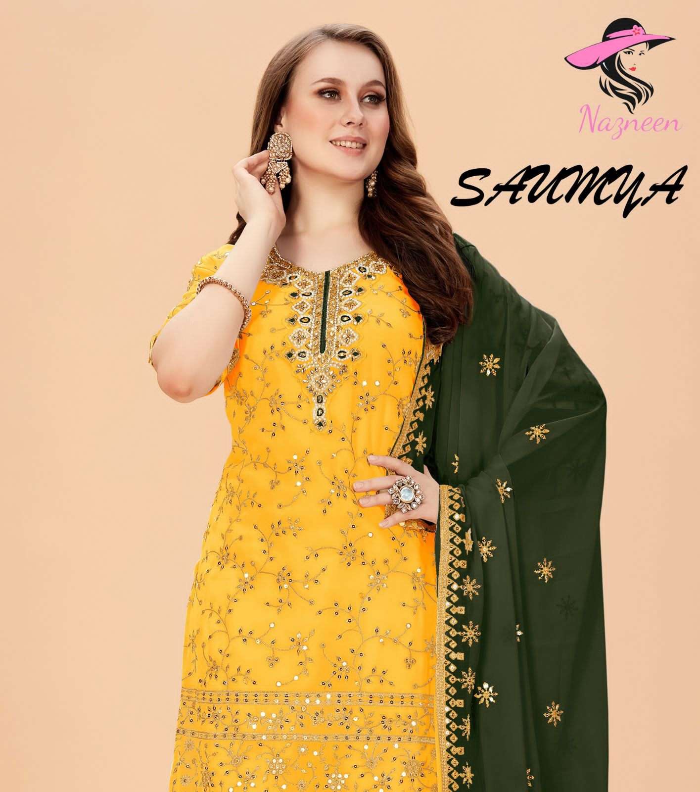 SAUMYA BY NAZNEEN 1460 TO 1464 SERIES FAUX GEORGETTE WORK SHARARA DRESSES