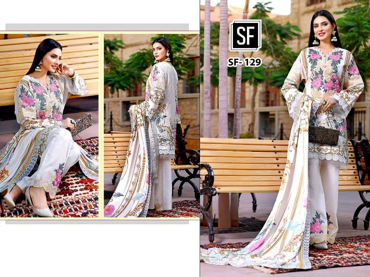 SF-129 HIT DESIGN BY SF FASHION CAMBRIC COTTON PRINT WITH HEAVY EMBROIDERY DRESS