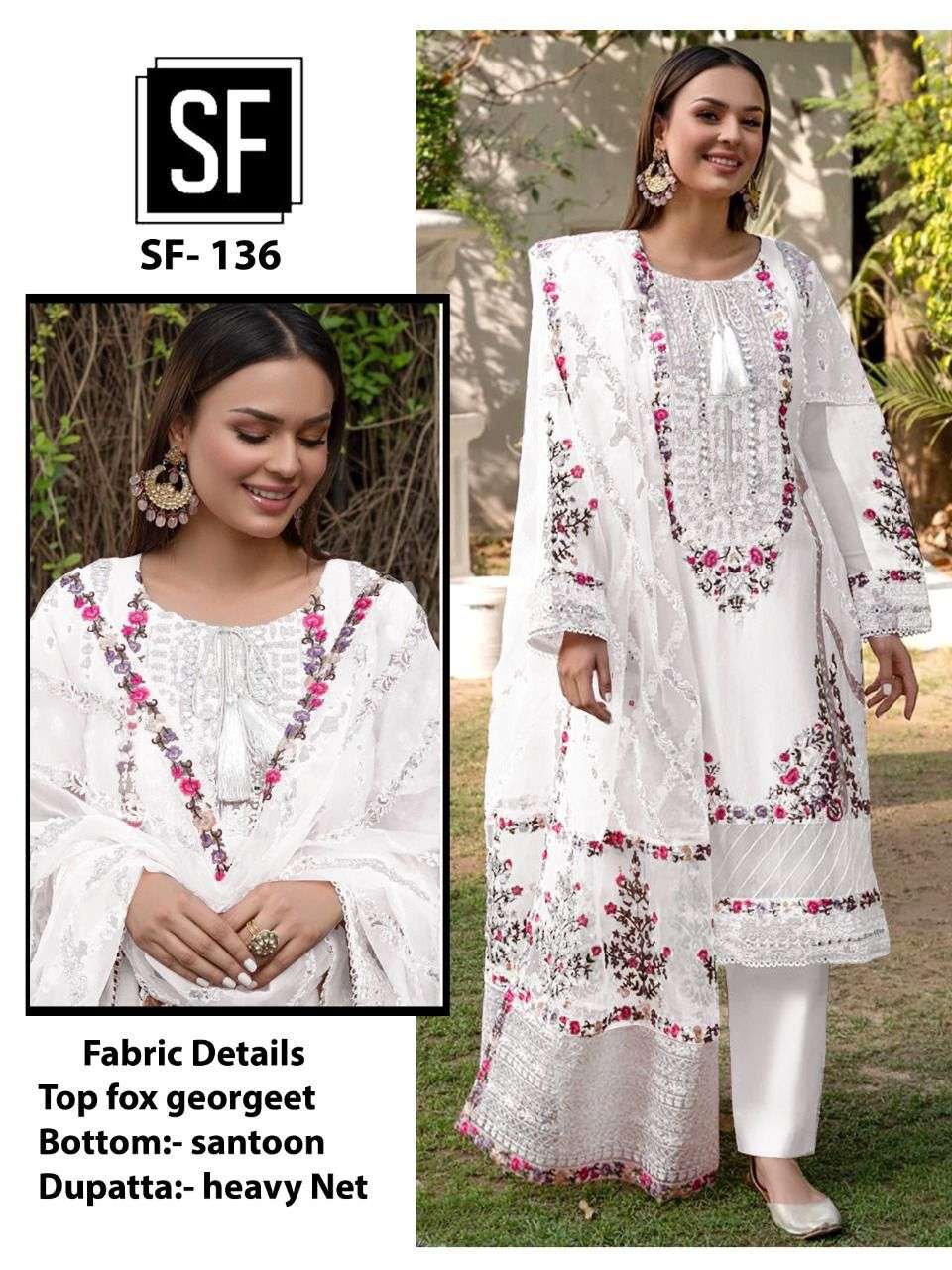 SF-136 HIT DESIGN BY SF FASHION FAUX GEROGETTE WORK PAKISTANI DRESS