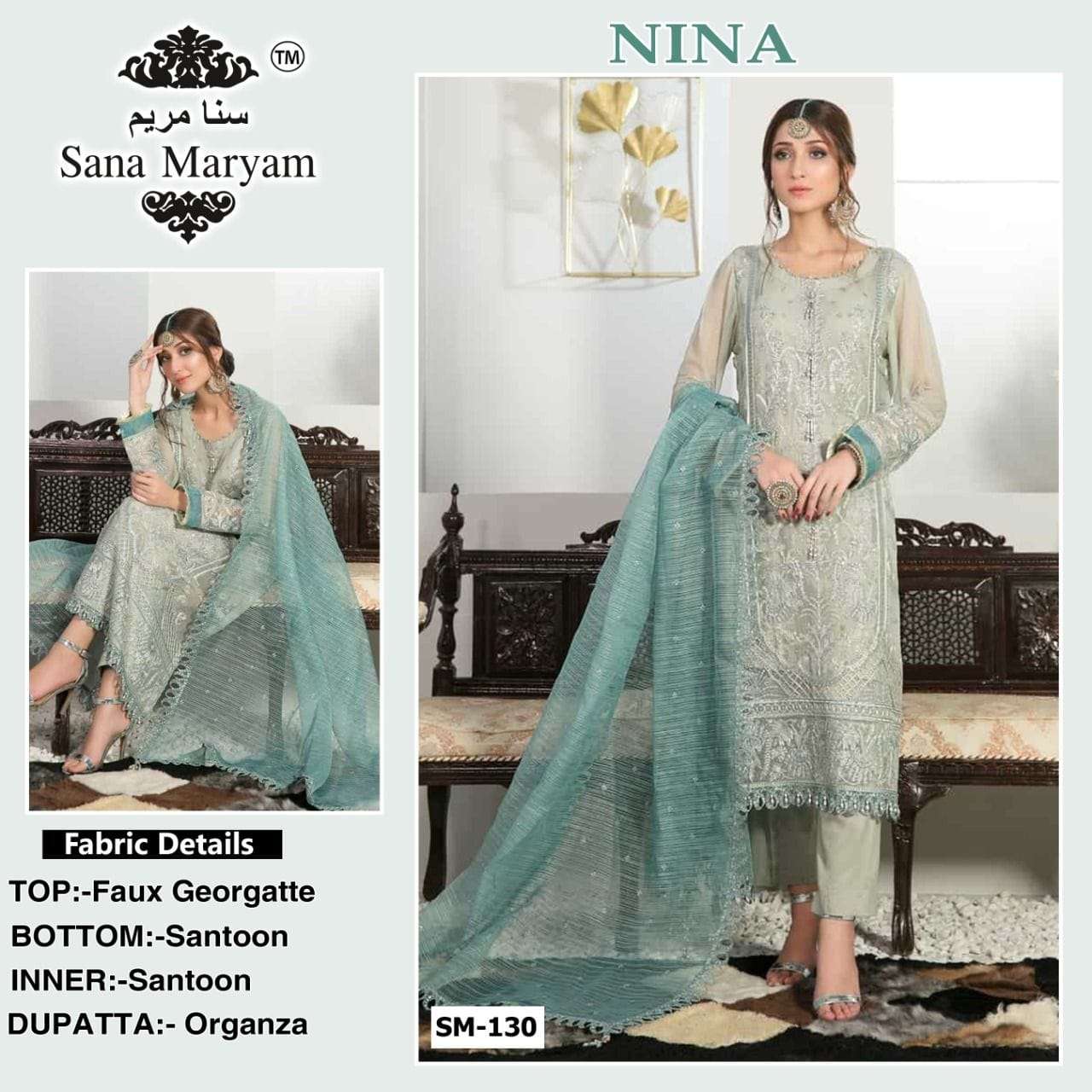 SM-130 HIT DESIGNER NINA BY SANA MARYAM FOX GEORGETTE WITH EMBROIDERY PAKISTANI DRESS