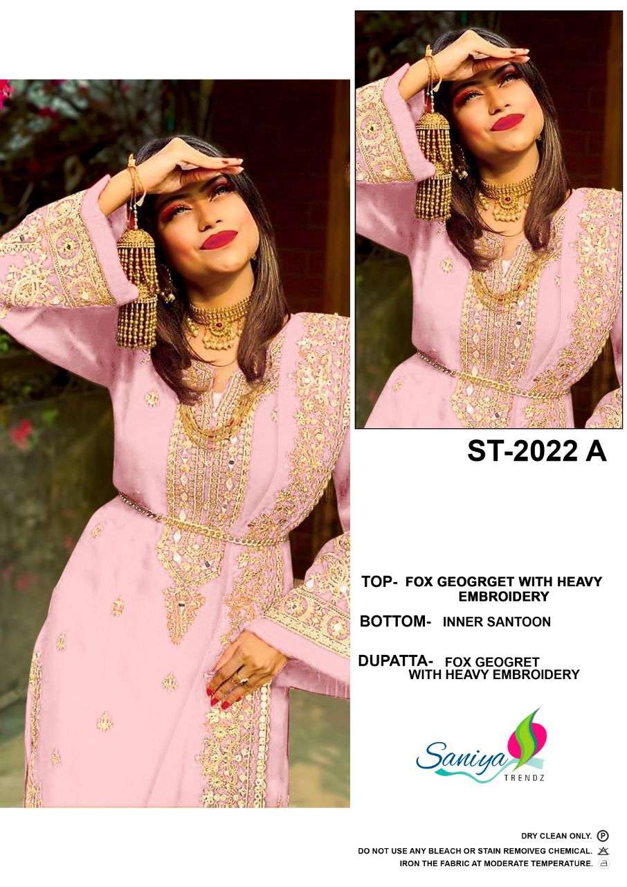 ST-2022 COLOURS BY SANIYA TRENDZ 2022-A TO 2022-D SERIES FAUX GEORGETTE PAKISTANI DRESSES